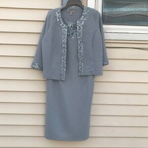 Maya Brooke 2 piece Dress and Jacket gray /silver accents Mother of the Bride